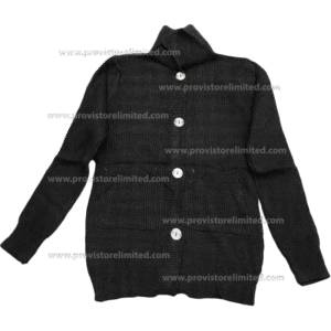 Crewneck Ladies Woven With Buttons - Black Pullover / Sweater / Sweatshirt