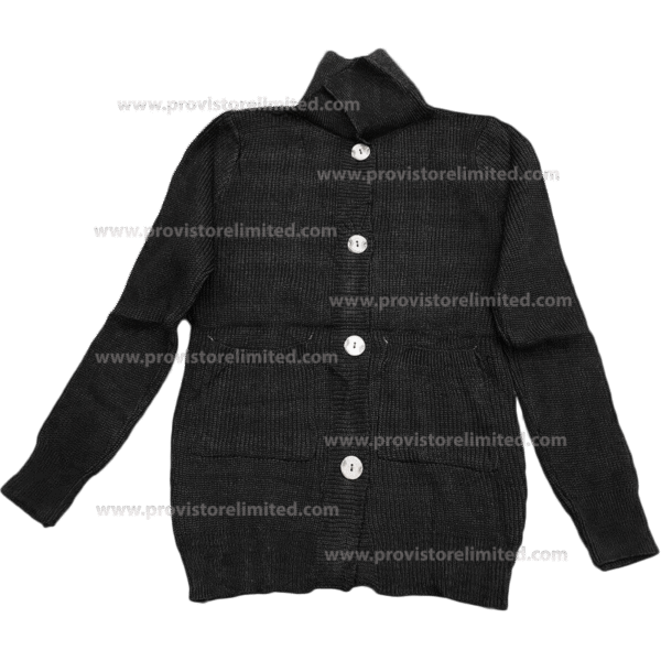 Crewneck Ladies Woven With Buttons - Black Pullover / Sweater / Sweatshirt