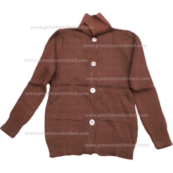 Crewneck Ladies Woven With Buttons - Brown Pullover / Sweater / Sweatshirt