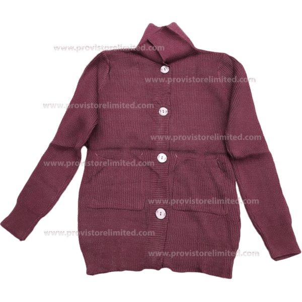 Crewneck Ladies Woven With Buttons - Wine Pullover / Sweater / Sweatshirt