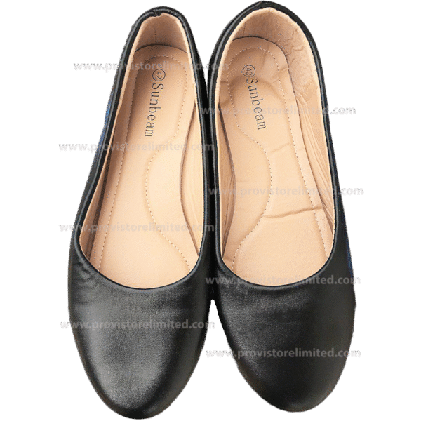 Shoe (Flat) - Ladies Black Leather Plain