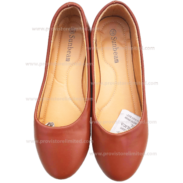 Shoe (Flat) - Ladies Brown Leather Plain
