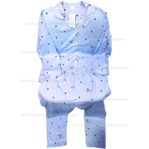 Pyjamas - Female Designer Sleeve with Buttons Down & Trouser Blue