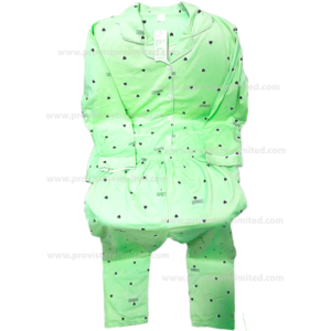 Pyjamas - Female Designer Sleeve with Buttons Down & Trouser Green