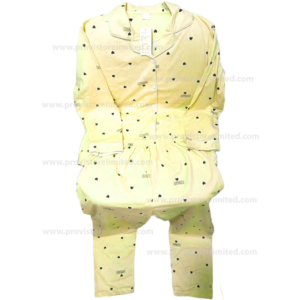 Pyjamas - Female Designer Sleeve with Buttons Down & Trouser Yellow