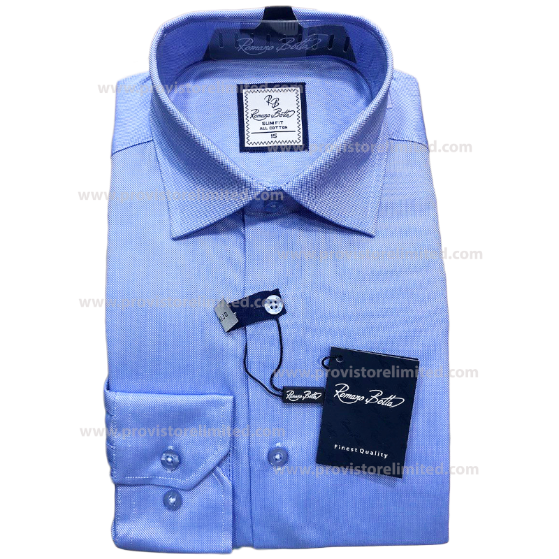 Sleeve Shirt - Long Romano Botta Plain Blue Long Sleeve Long & Short